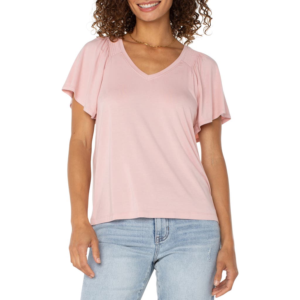 Liverpool Los Angeles V-neck Flutter Sleeve Jersey Top In Soft Pink