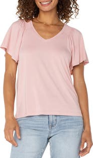 Liverpool Los Angeles V-Neck Flutter Sleeve Jersey Top