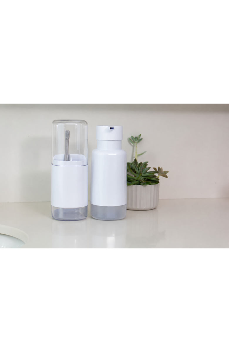 OU Durable Dual Bathroom Soap Dispenser Toothbrush Holder Organizer, Alternate, color, White