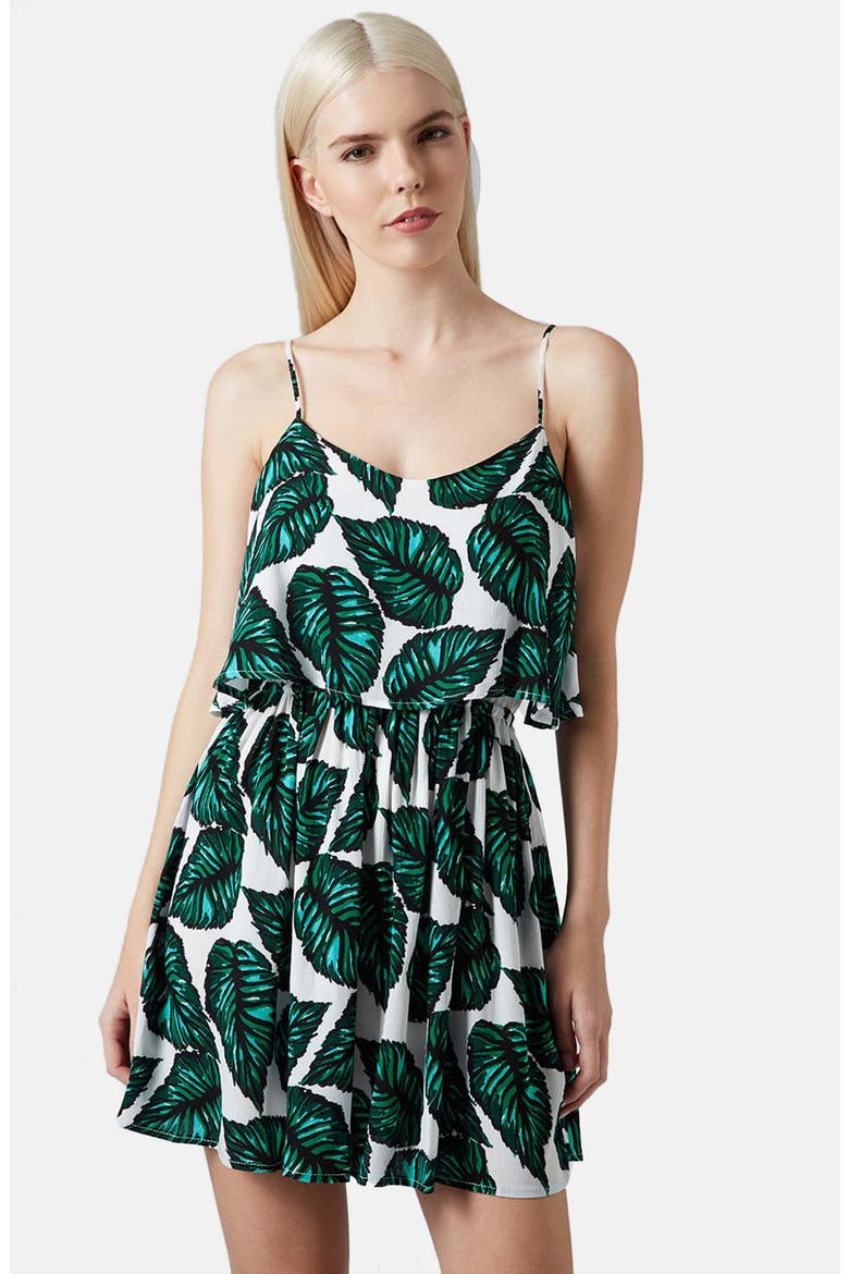 Leaf Print Crinkle Sundress, Main, color, LEAF GREEN