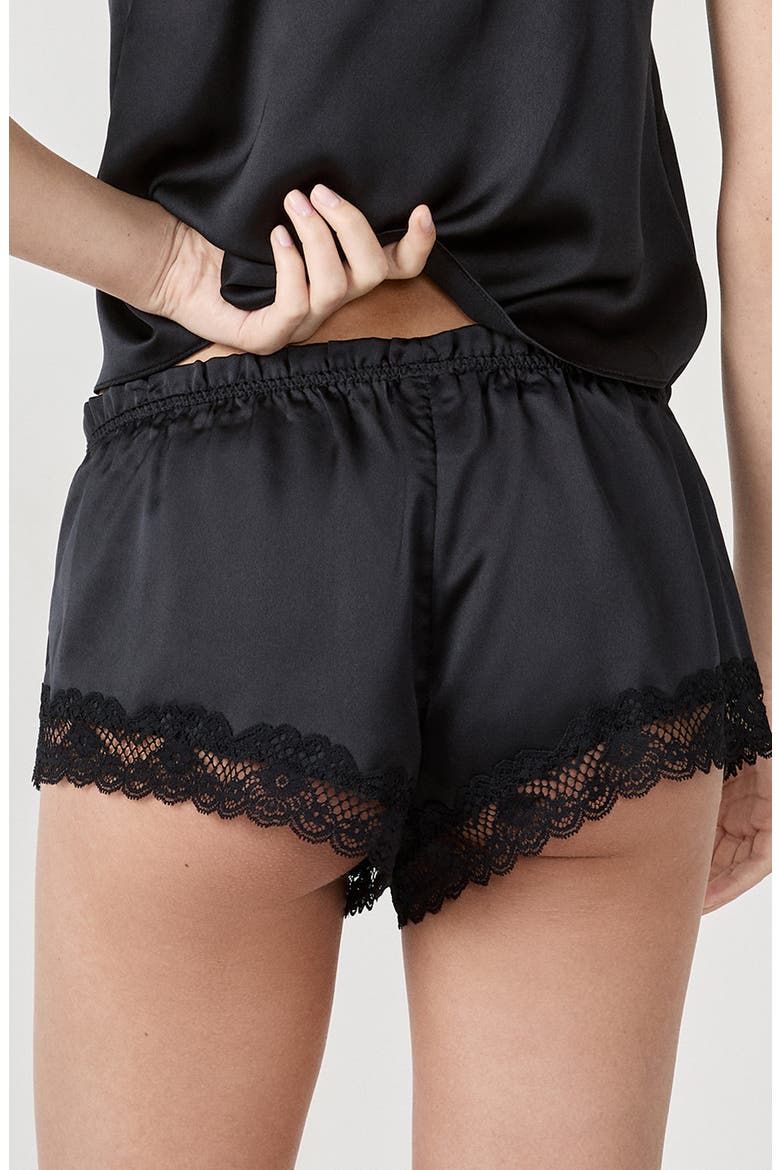 Attitude Lace Trim Satin Shorts, Alternate, color, BLACK