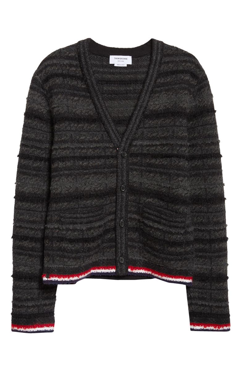 Thom Browne Tartan Check Inlay Jacquard Cardigan, Alternate, color, Black