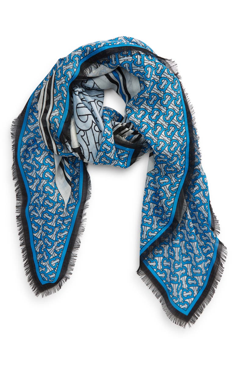 Burberry TB Monogram & Logo Wool & Silk Scarf, Alternate, color,