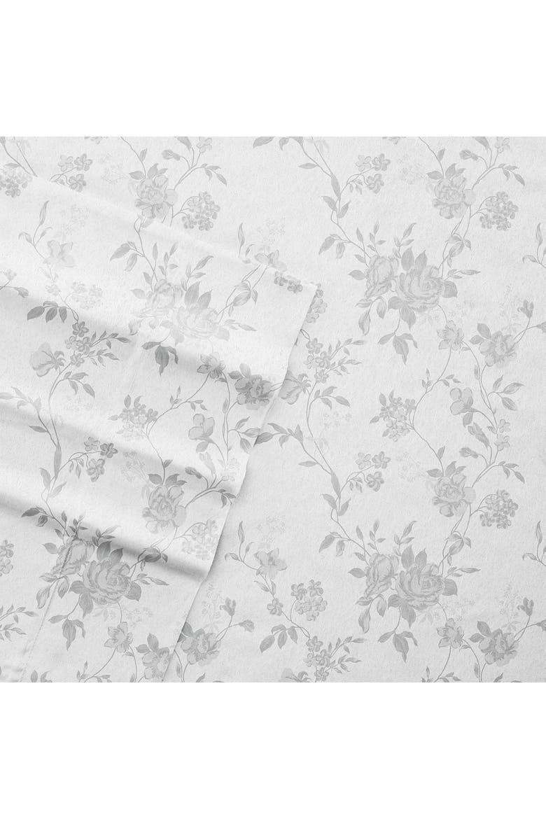 HOME SPUN Premium Sylvan Rose 4-Piece Flannel Bed Sheet Set, Alternate, color, GRAY