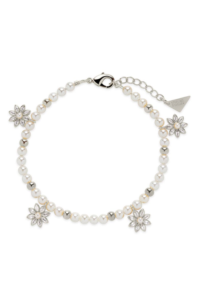 Sterling Forever Esti Cubic Zirconia & Cultured Pearl Bracelet, Alternate, color, 