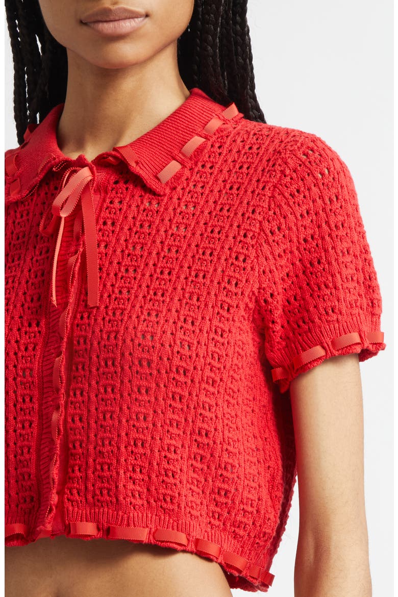 Ginerva Open Stitch Crop Cotton Blend Cardigan, Alternate, color, RED SAPPHIRE