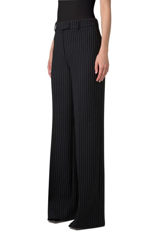 Akris Fior High-rise Pinstripe Wide-leg Pants In Black-ecru