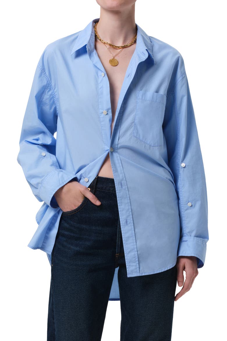 Kayla Oversize Poplin Button-Up Shirt, Main, color, BANKER BLUE DK