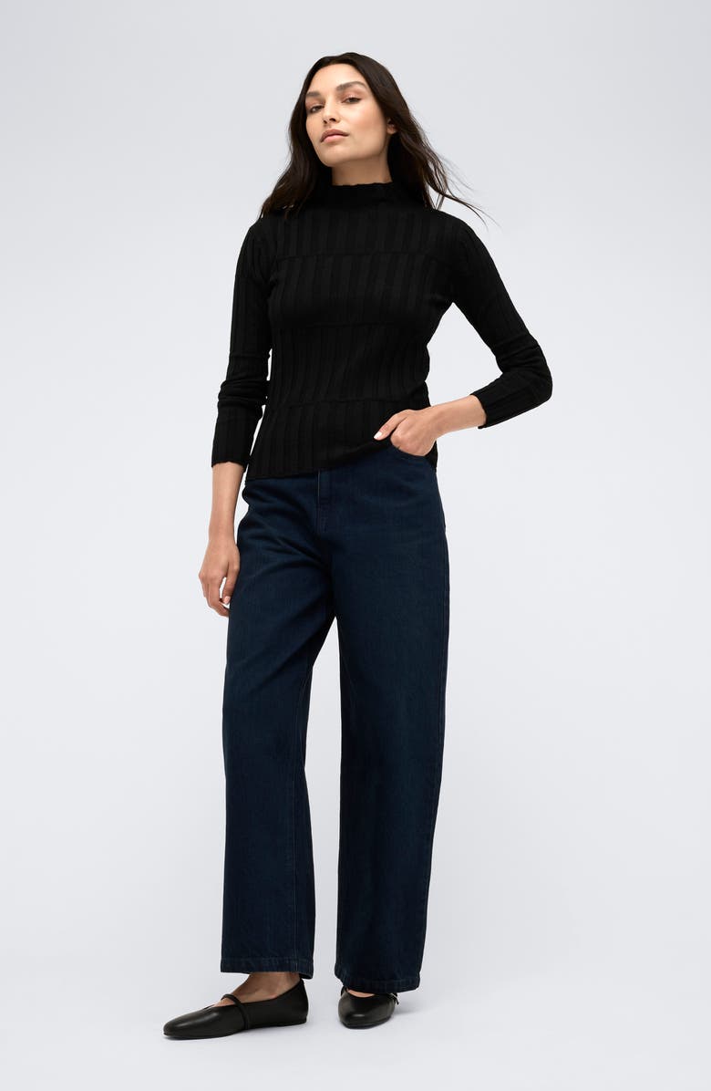 Kenneth Cole Mock Neck Rib Top, Alternate, color, Black