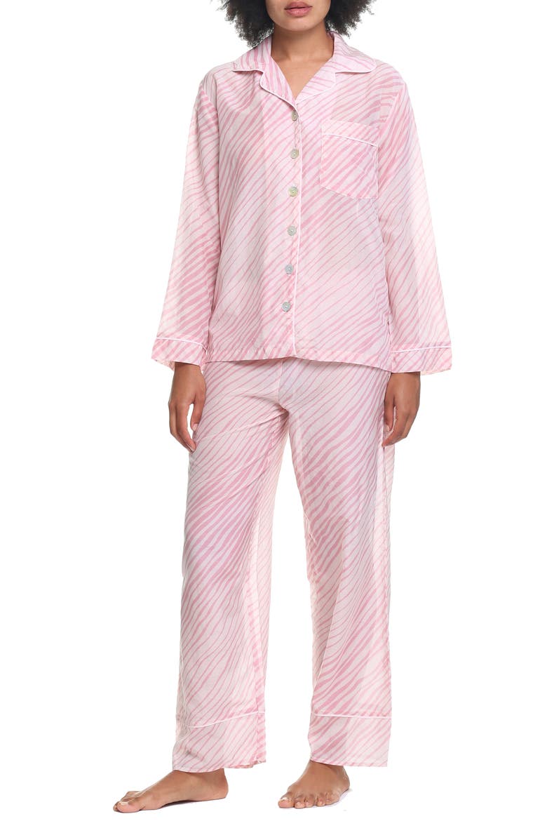 Zebra Cotton & Silk Pajamas, Main, color, PINK