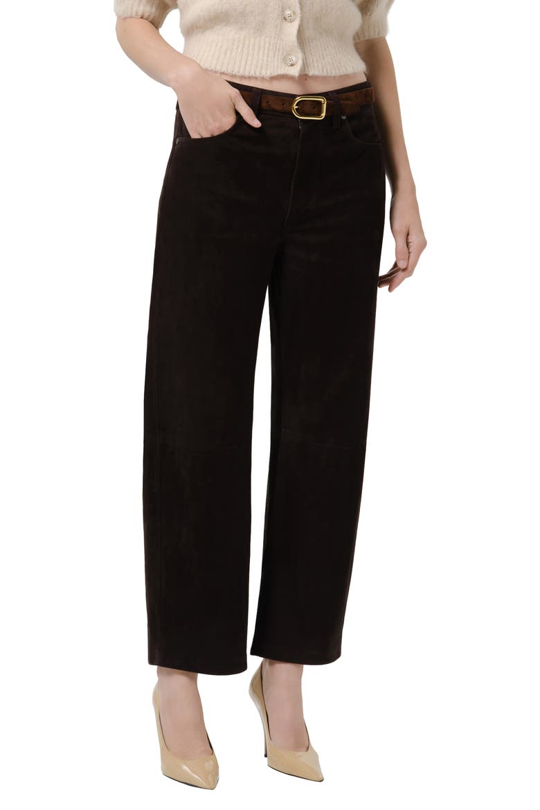 Miro High Waist Suede Barrel Jeans, Main, color, CHOCOLATE MD DK BROWN