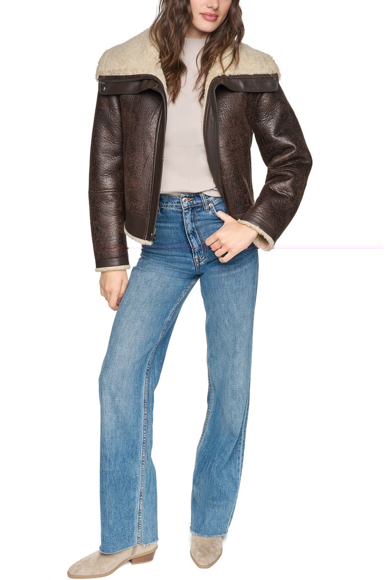 Ellery Faux Leather & Faux Shearling Aviator Jacket, Alternate, color, BROWN