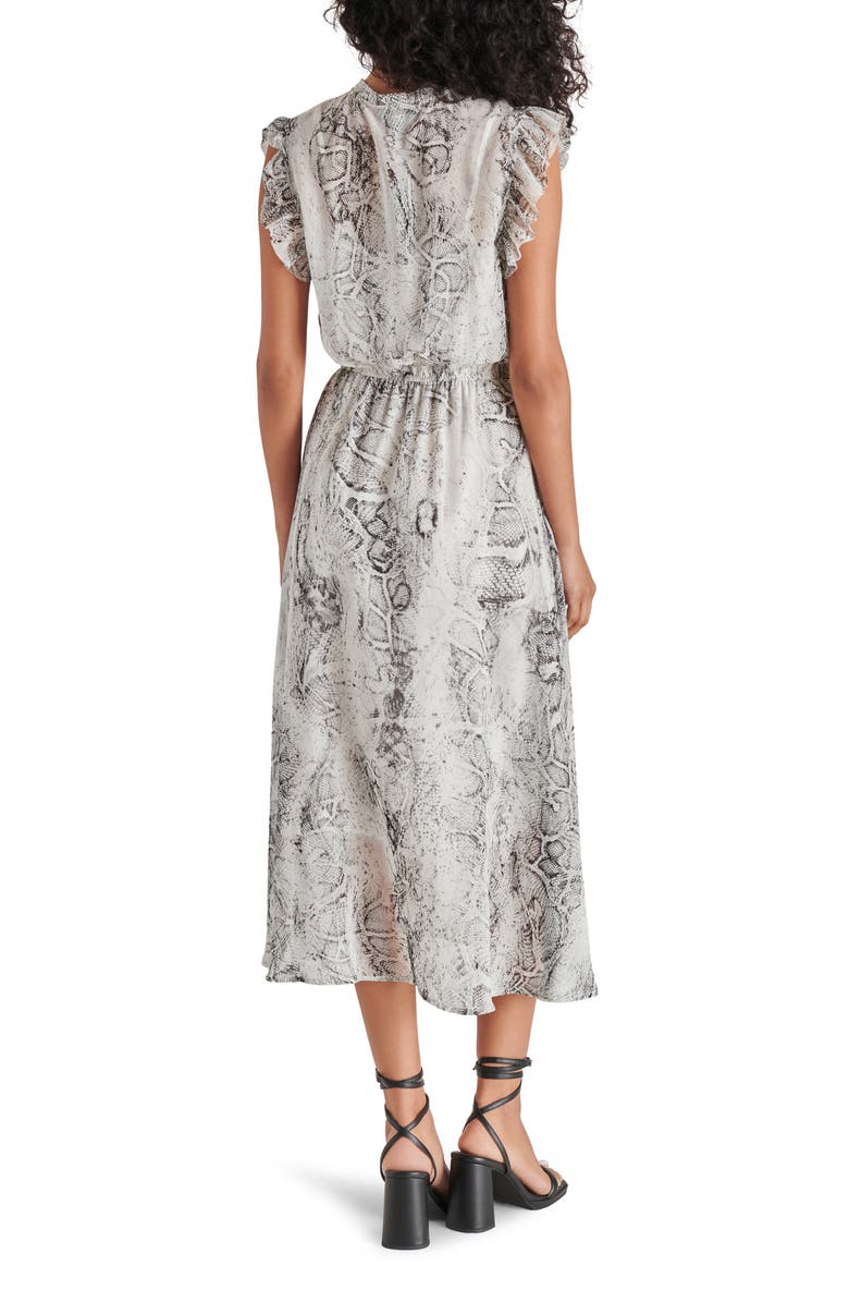 Steve Madden Allegra Snakeskin Print Ruffle Chiffon Midi Dress, Alternate, color, Black/ White