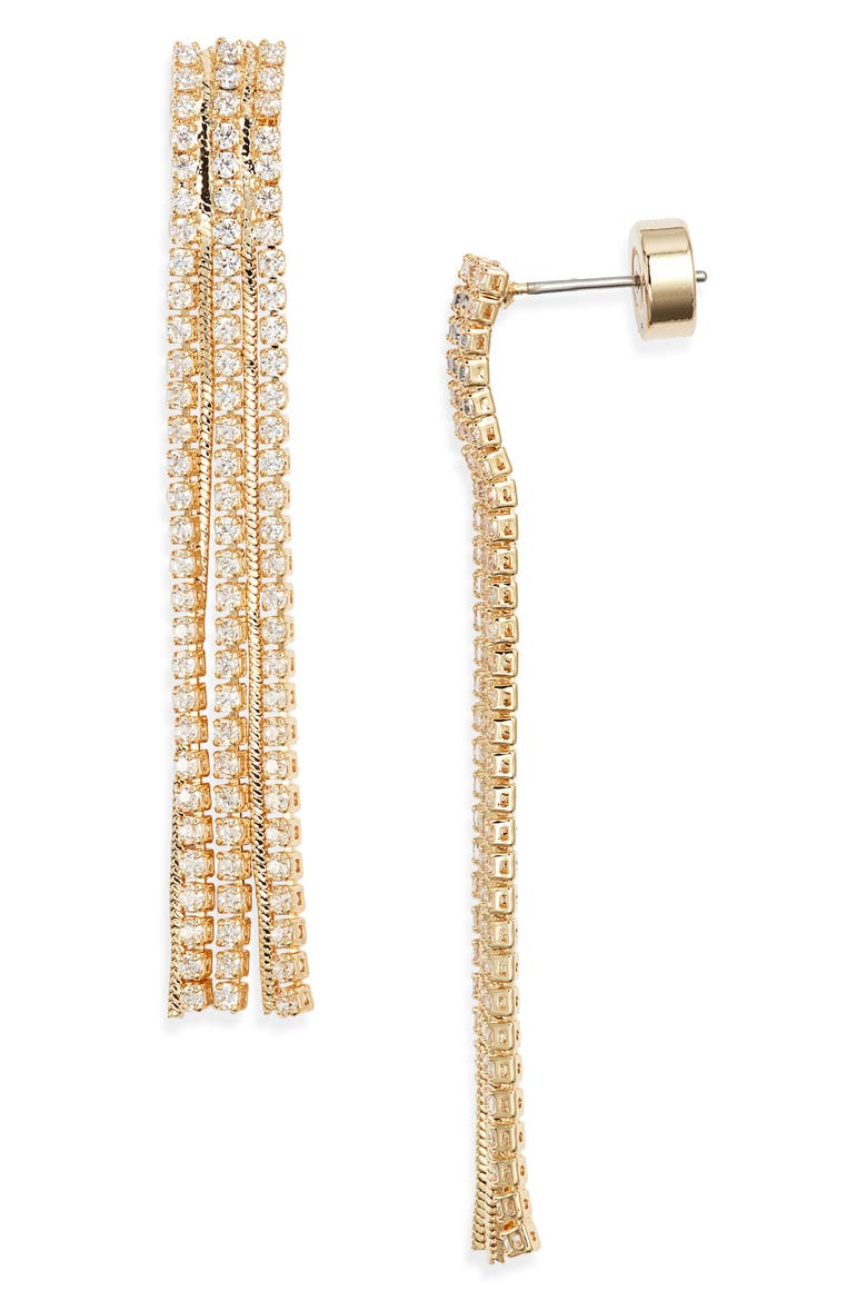 Pavé Fringe Earrings, Main, color, CLEAR- GOLD