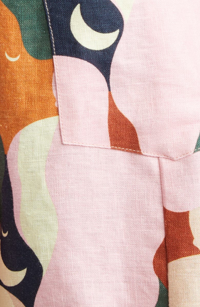 FARM Rio The Kiss Multicolor Print One-Shoulder Linen Romper, Alternate, color, 