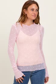 PinkBlush Mesh Heart High Neck Long Sleeve Top