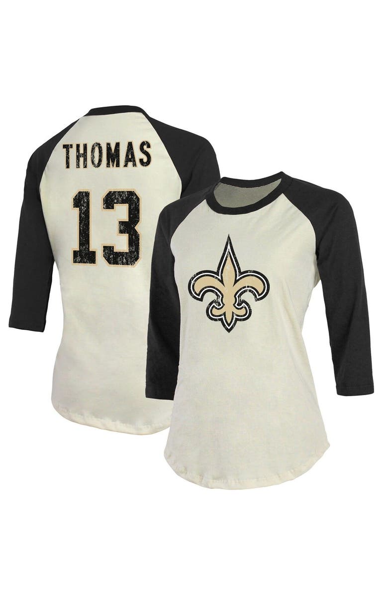 Majestic Threads Women's Fanatics Branded Michael Thomas Cream/Black New Orleans Saints Player Raglan Name & Number 3/4-Sleeve T-Shirt, Main, color, 