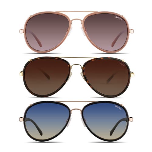 Velvet Eyewear Women's Black / Pink / Brown Aviator Medium- Large Sunglass Style Box In Multi