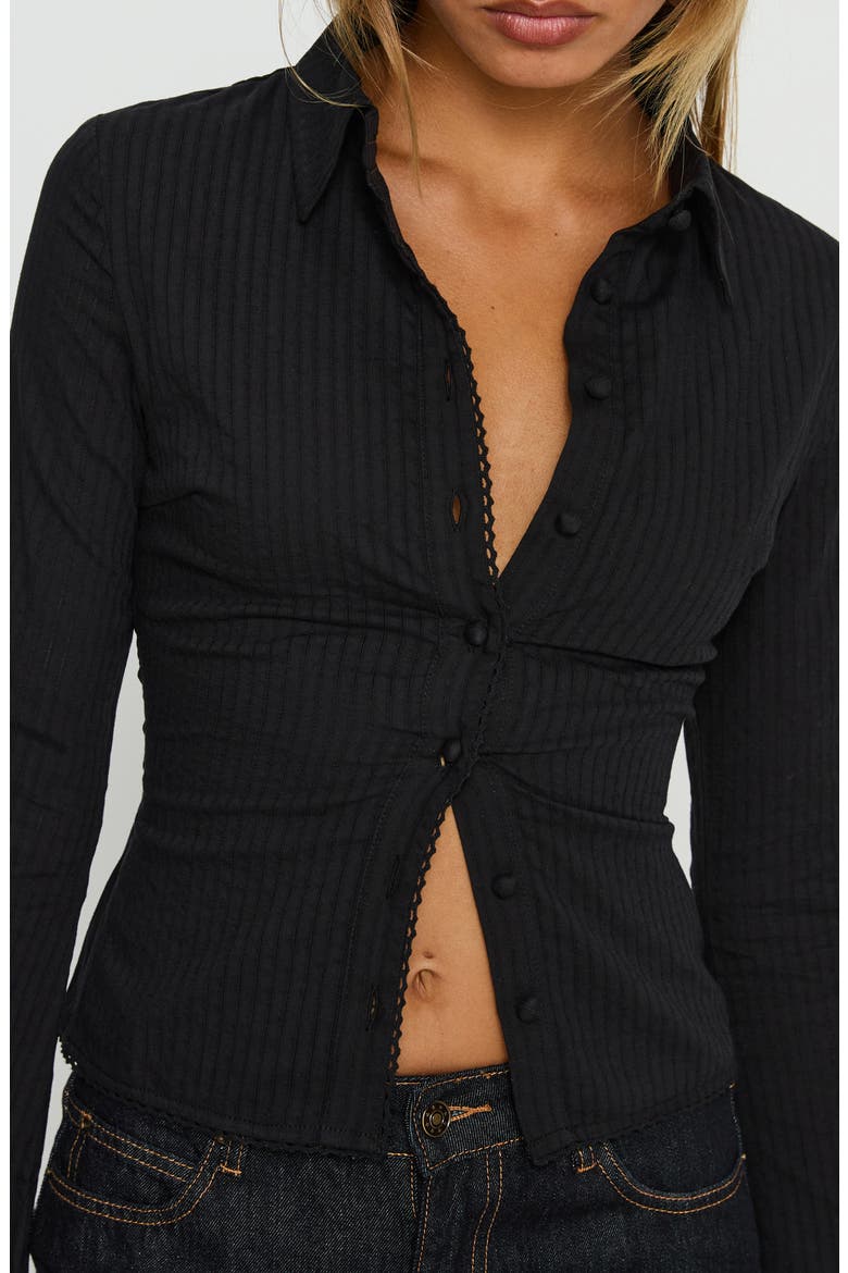 Emersonne Cotton Blend Button-Up Shirt, Alternate, color, BLACK