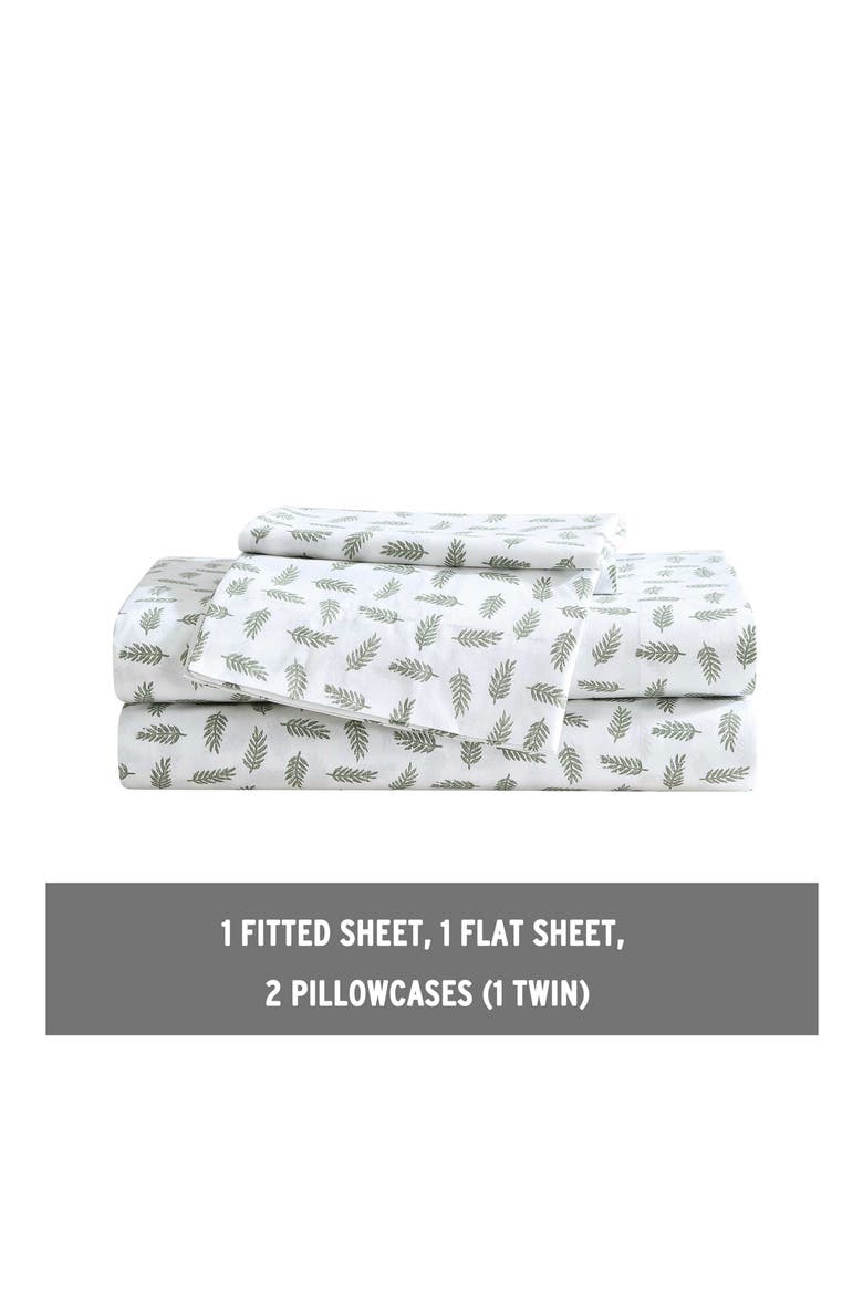 Laurel Leaves Cotton Sheet Set, Alternate, color, WHITE/ GREEN