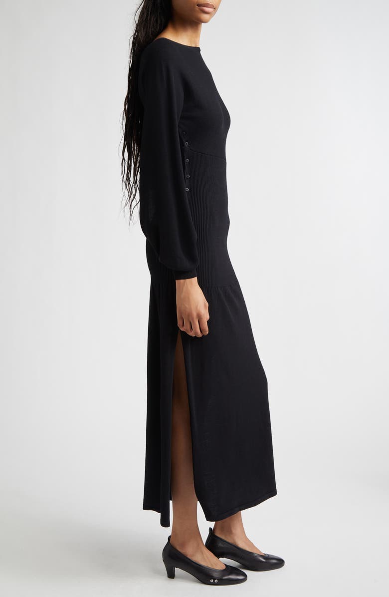 Paloma Wool Fa Cutout Long Sleeve Extrafine Merino Wool Sweater Dress, Alternate, color, Black