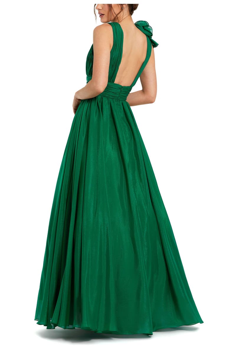Mac Duggal Ruffle Shoulder V-Neck Chiffon Gown, Alternate, color, Emerald