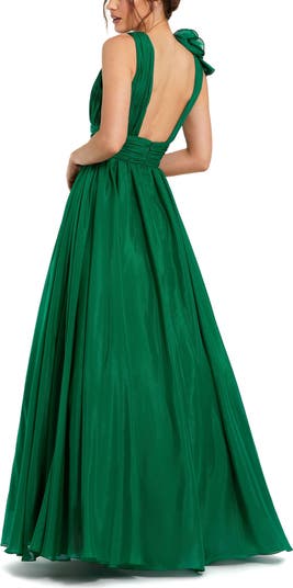 Mac Duggal Ruffle Shoulder V-Neck Chiffon Gown | Nordstrom