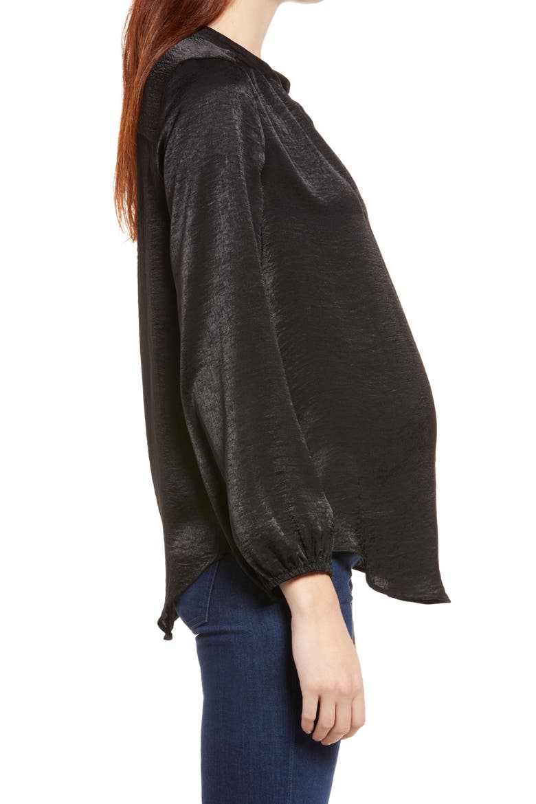 Mandarin Collar Maternity Blouse, Alternate, color, BLACK