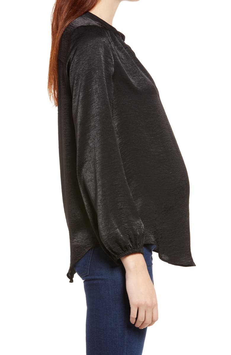 Maternal America Mandarin Collar Maternity Blouse, Alternate, color, Black