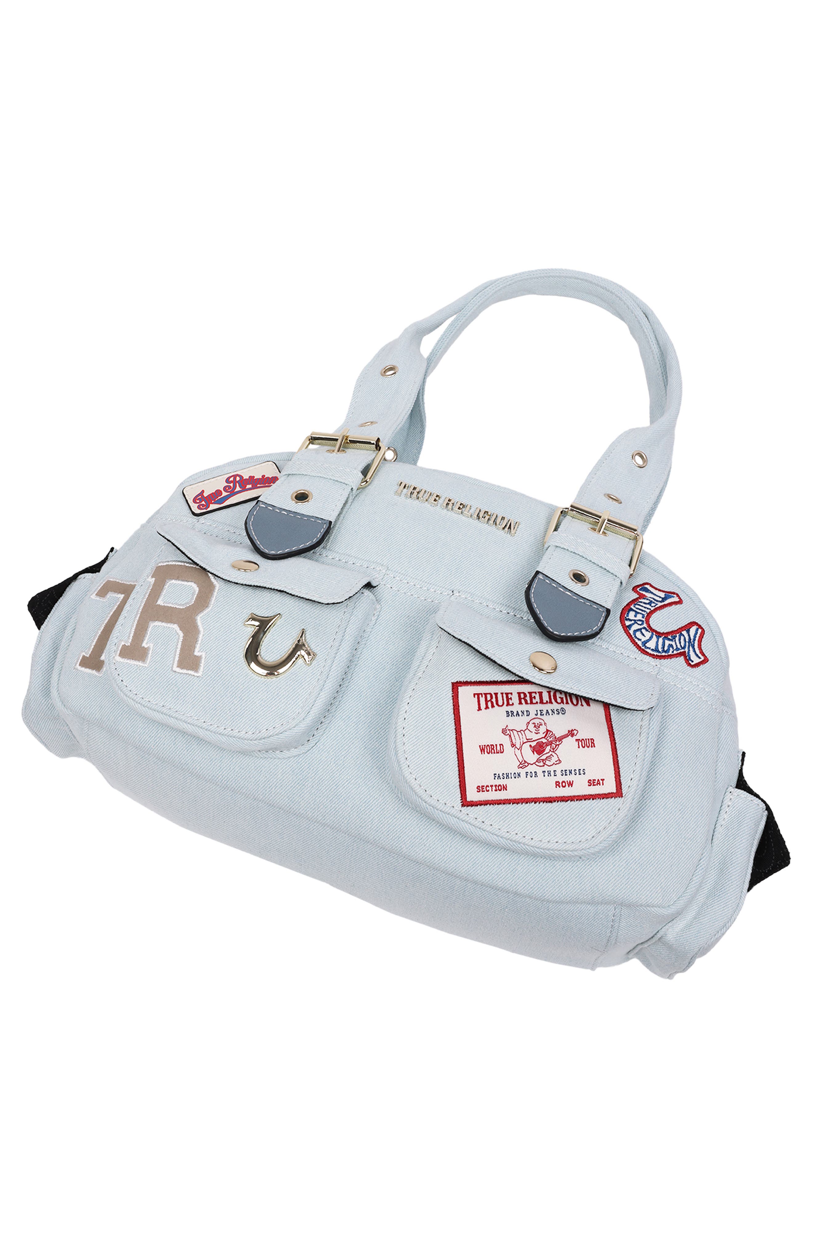 True Religion Multipatch Satchel Bag, Alternate, color, Light Blue