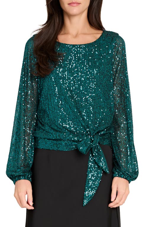 Tahari Asl Sequin Tie Hem Top In Green