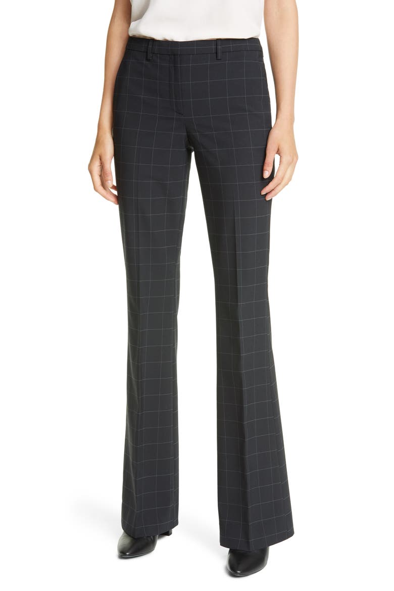 Demitria 4 Windowpane Check Flare Leg Pants, Main, color, BLACK MULTI