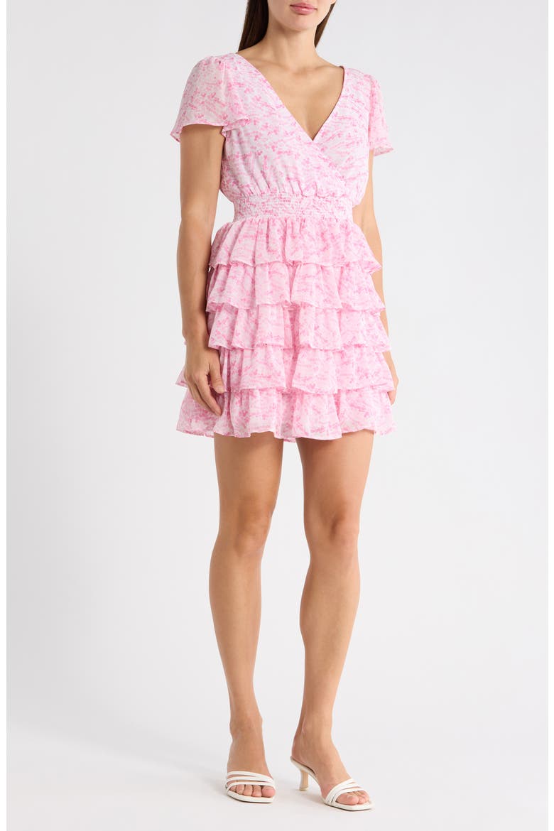 Floral Tiered Ruffle Minidress, Main, color, ORCHID SMOKE