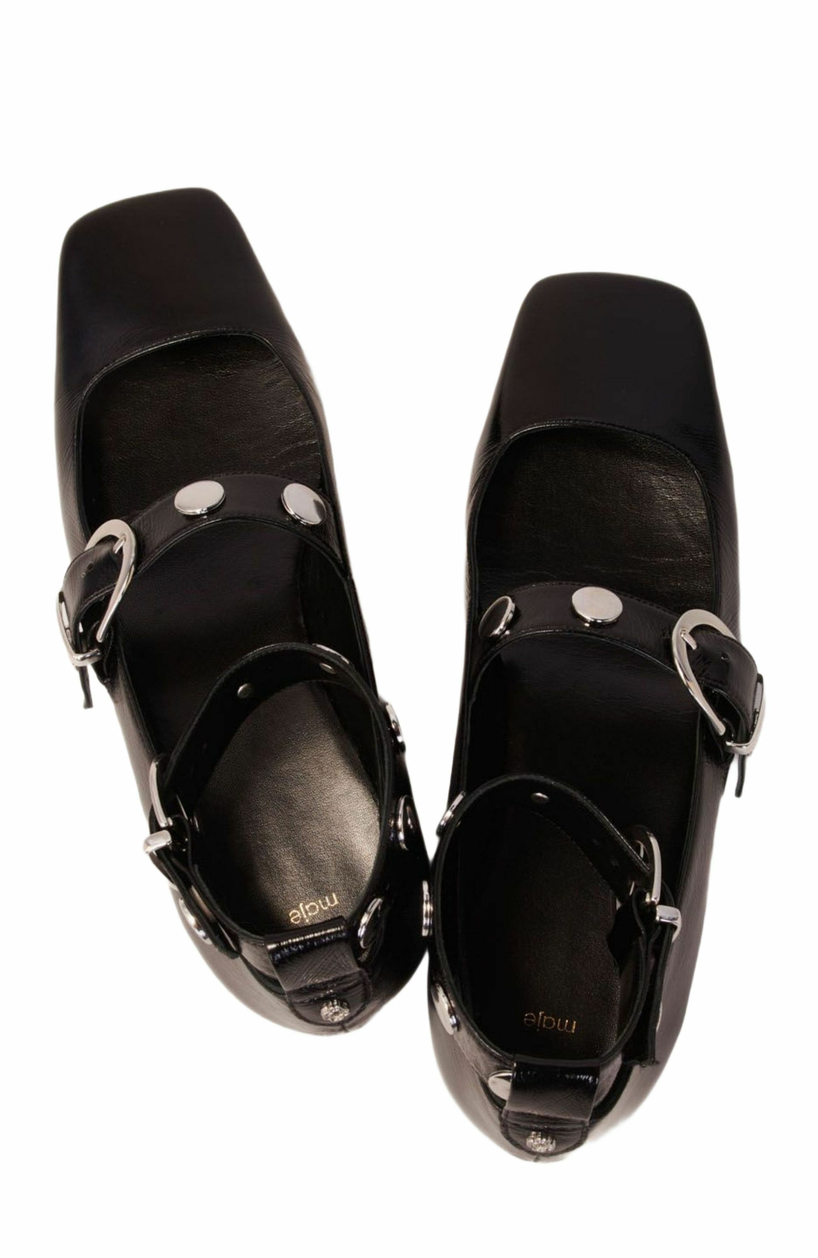maje Studded leather Mary Jane flats, Alternate, color, 