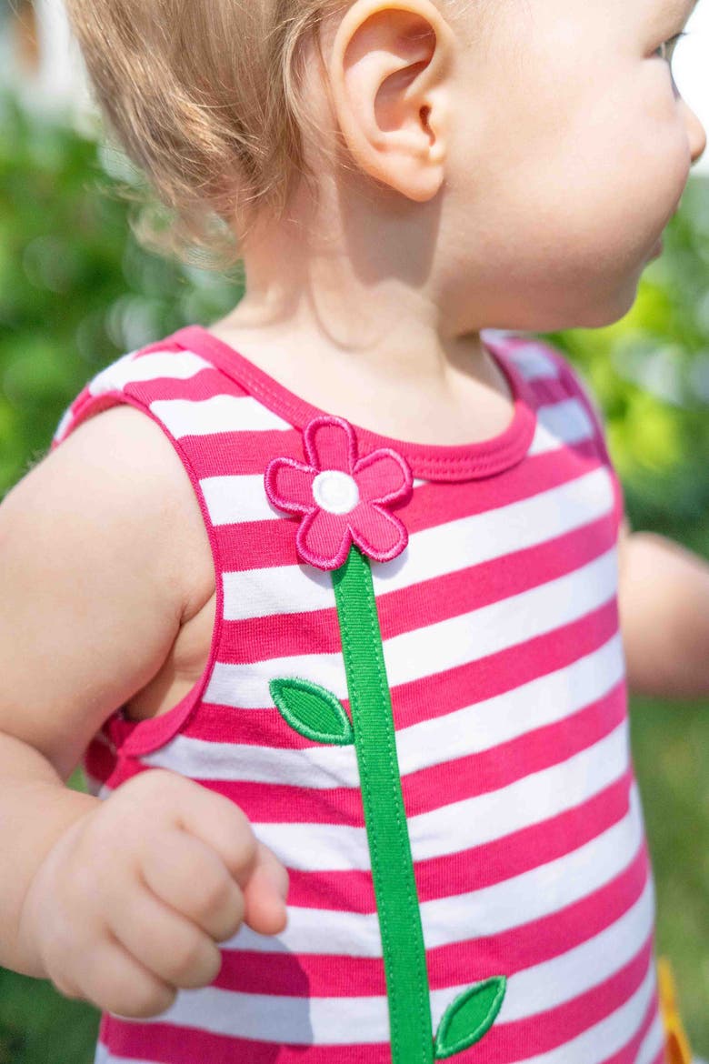 Stripe Knit Romper With Flower, Alternate, color, Fuchsia/White