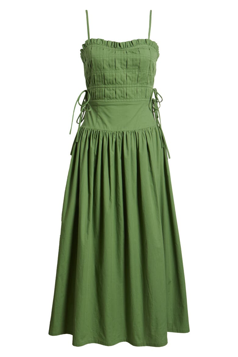 Pleated A-Line Midi Dress, Alternate, color, MOSS GREEN