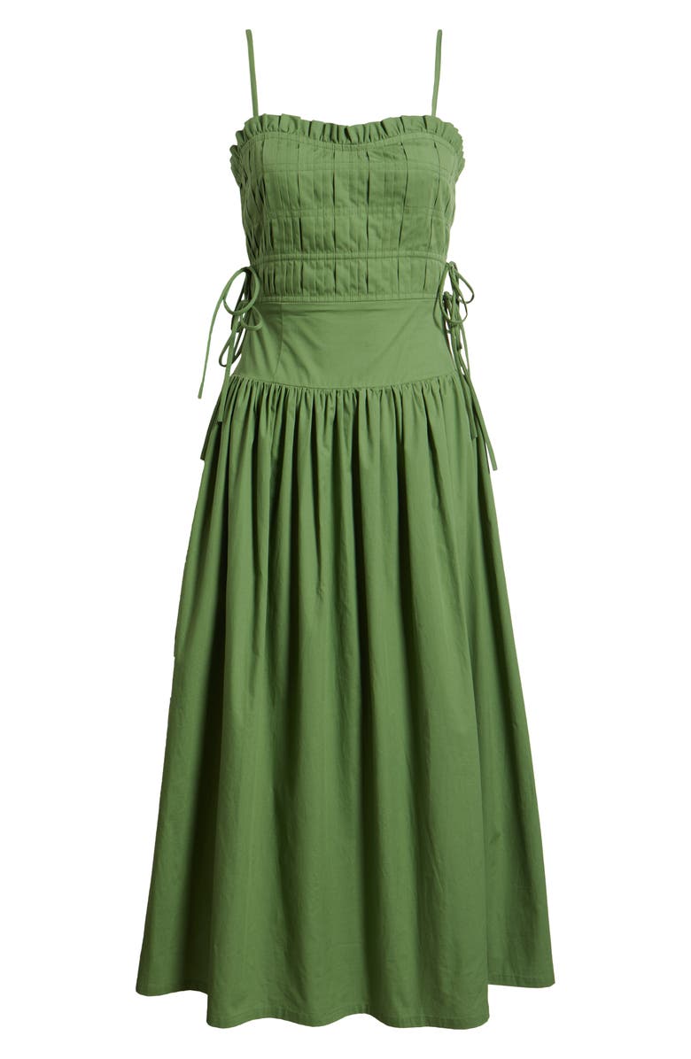 MOON RIVER Pleated A-Line Midi Dress, Alternate, color, Moss Green