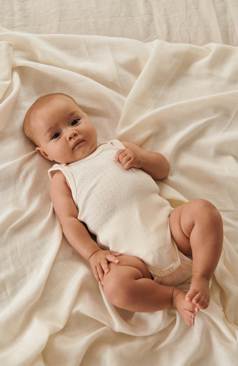 NATURE BABY Pointelle Organic Cotton Bodysuit, Alternate, color, Natural