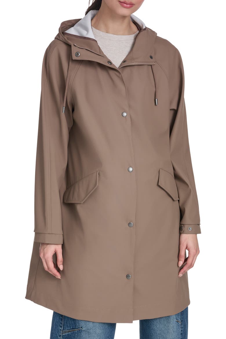 Water Resistant Hooded Long Rain Jacket, Main, color, PINE BARK