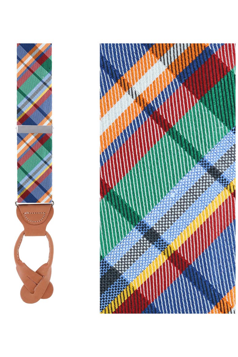 Sherwood Plaid Silk Suspenders, Alternate, color, COOL COLOR PLAID