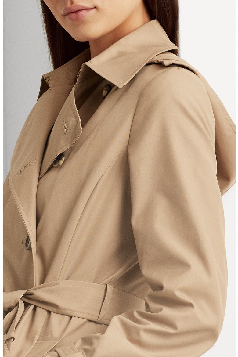 Double Breasted Long Hooded Trench Coat, Alternate, color, SAND