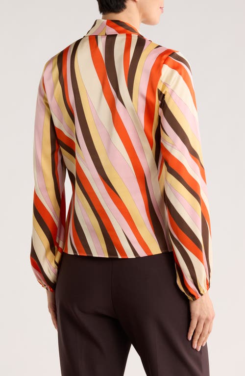 T Tahari Long Sleeve Faux Wrap Top In Multi