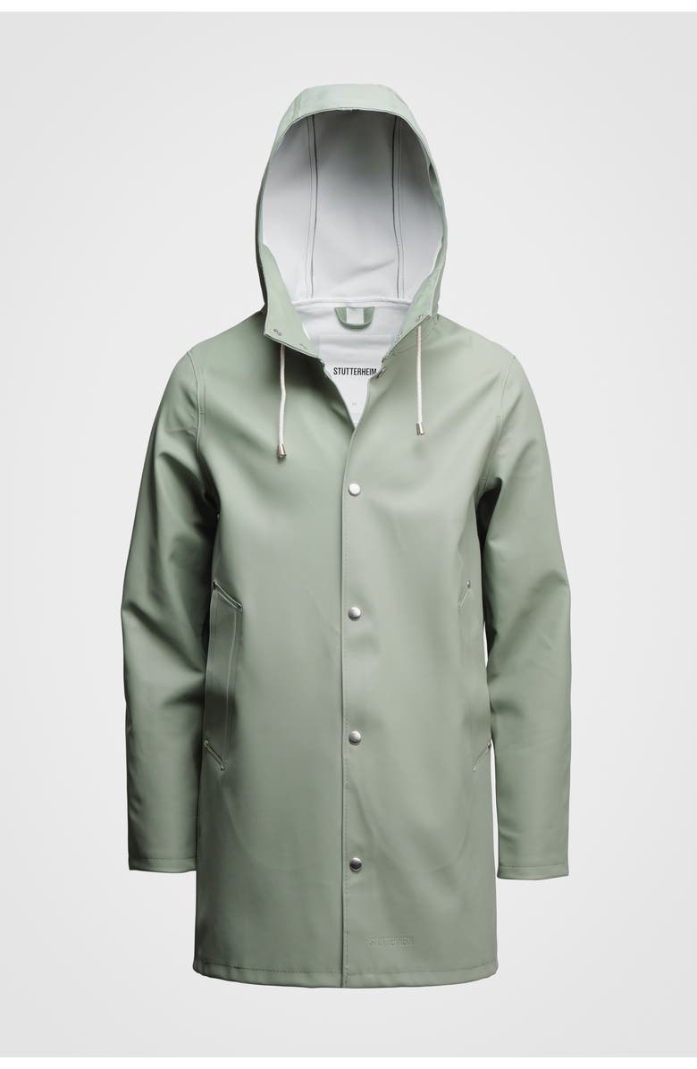 Stutterheim Stockholm Long Sleeve Hooded Raincoat, Alternate, color, Khaki Green