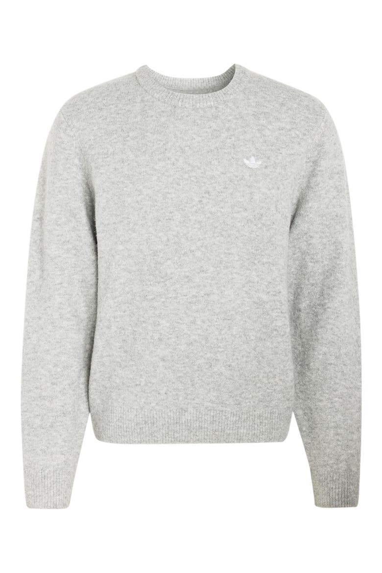 Trefoil Embroidered Crewneck Sweater, Alternate, color, MEDIUM GREY HEATHER