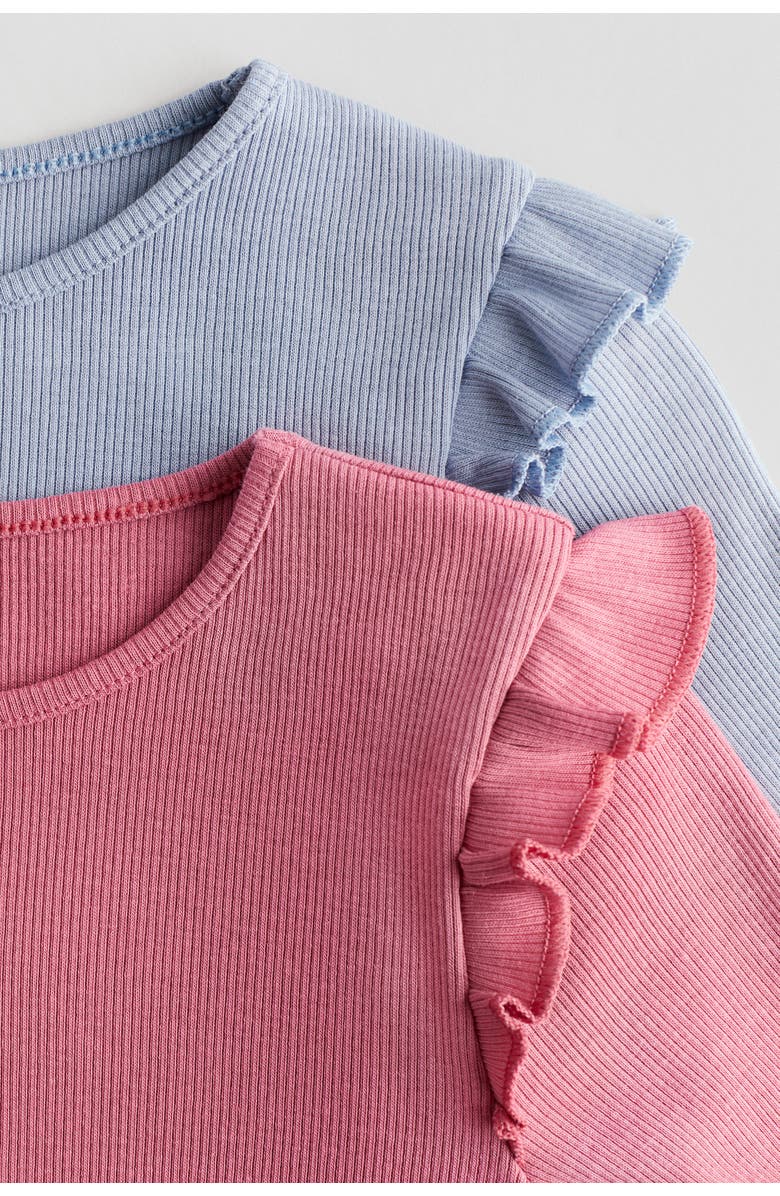H&M 2-pack Ribbed Cotton Tops, Alternate, color, Dusty Blue/Pink
