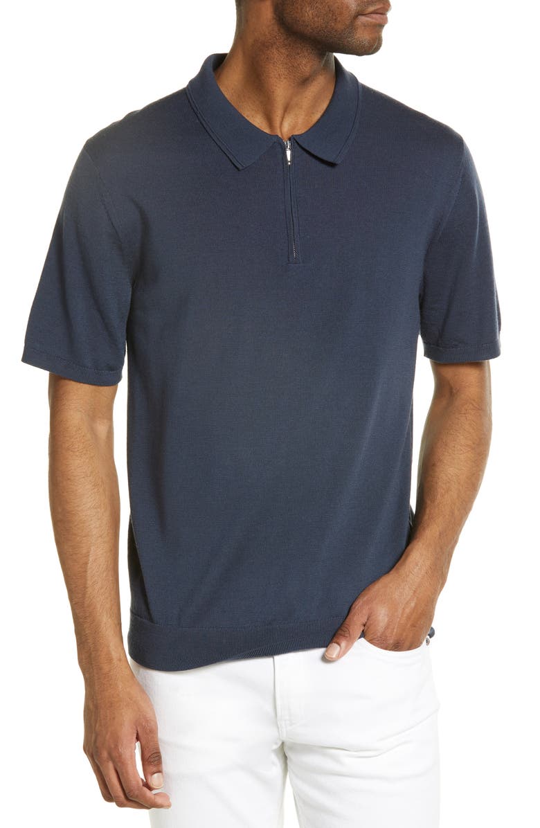Reiss Maxwell Quarter Zip Merino Polo, Main, color,
