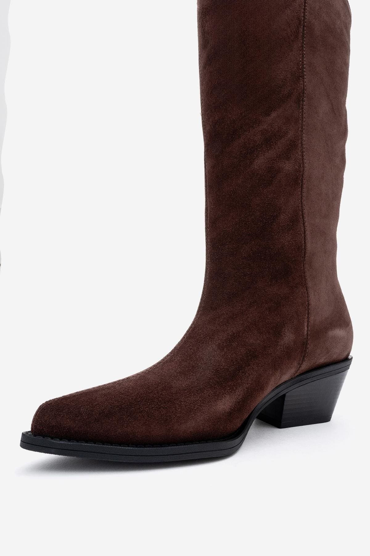 Orlo Leather Fringed Western Boot, Alternate, color, Brown Suede Leather