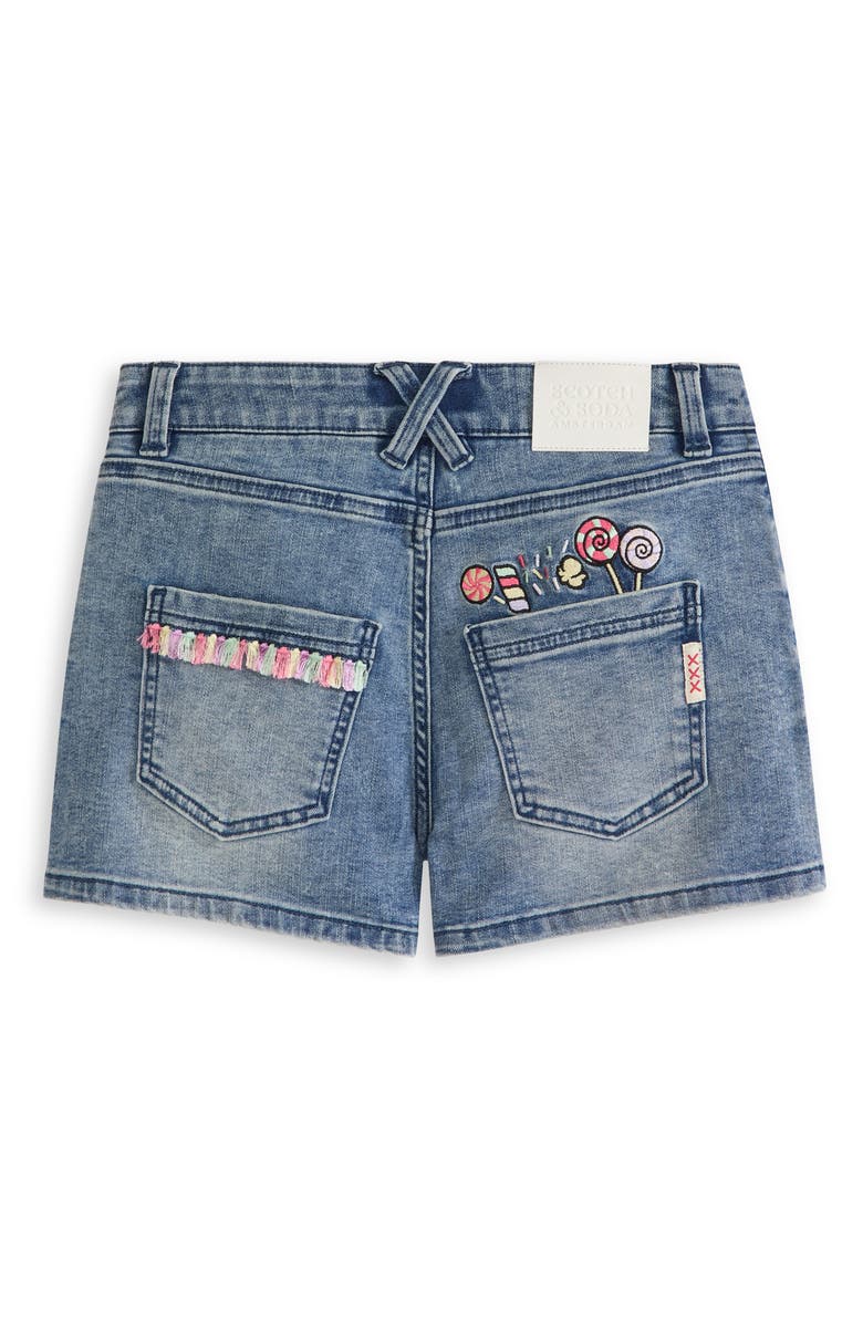 Scotch & Soda Kids' Embroidered Denim Shorts, Alternate, color, Medium Wash
