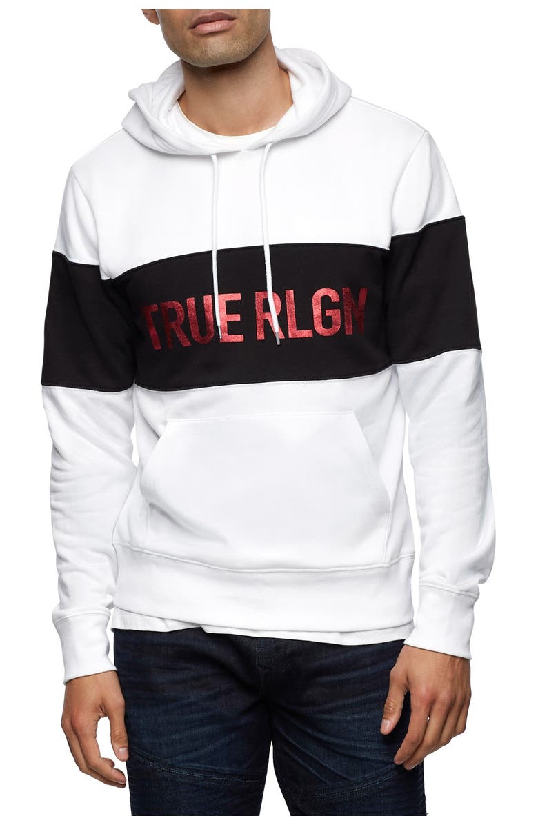 True Religion Brand Jeans Colorblock Stripe Drawstring Hoodie, Alternate, color, 