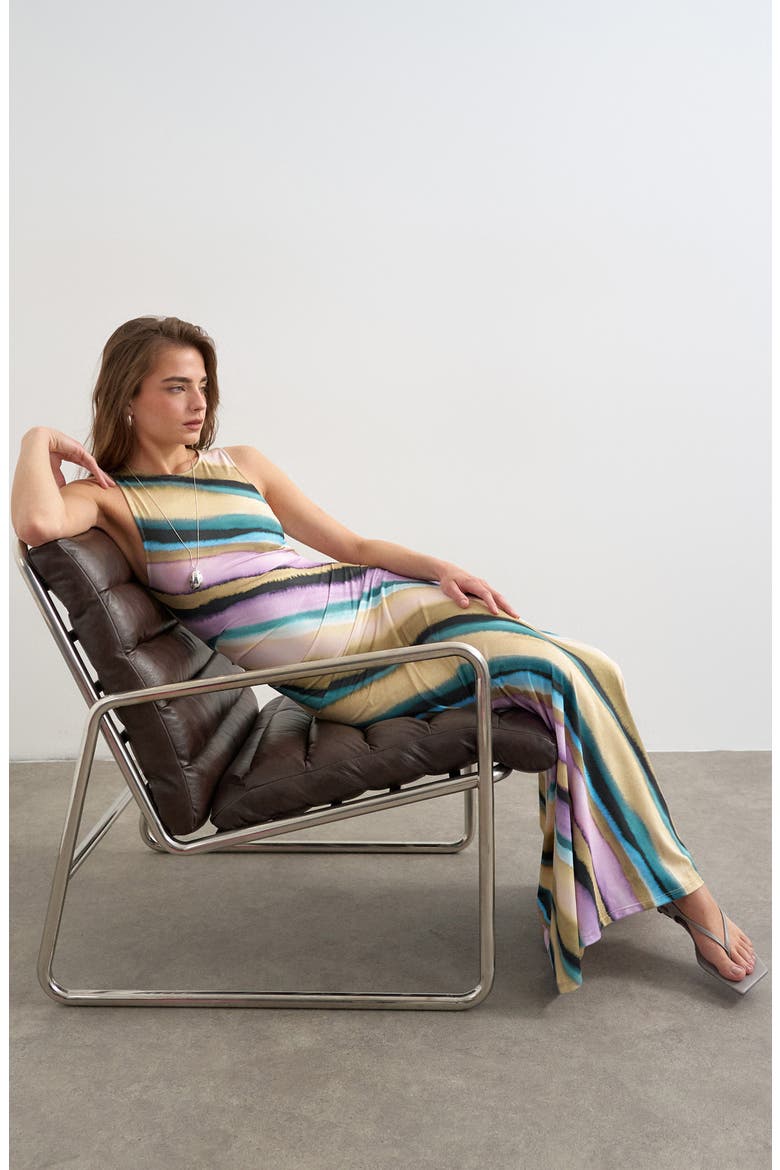 Ruched Stripe Sleeveless Maxi Dress, Alternate, color, LILAC